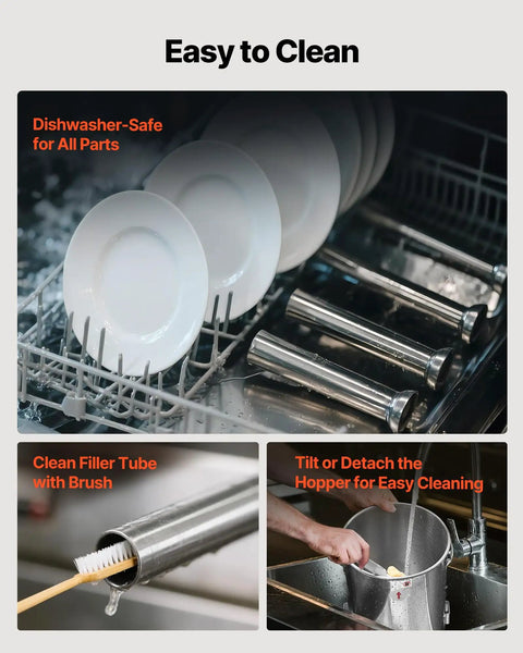 Manual Sausage Stuffer 11 Lbs Vertical Meat Filler With 5 Stuffing Tubes, Dual Speed Sausage Casing Filling Machine in dishwasher