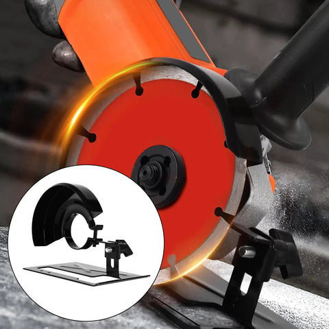 Keep Nasty Sparks Safe While You Work With This Rugged Adjustable Angle Grinder Holder Stand Featuring Heavy Duty Steel Debris Protection For 100 Mm Tools Your Shop Will Love, showcasing black guard and orange grinder.