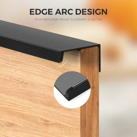 6 Pack Finger Pulls For Cabinets With 76mm Hole Center And 102mm Overall Length Black Edge Pulls demonstrating edge arc design