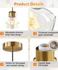 Adjustable gold pendant light head design with thickened clear glass lampshade for 3 Pack Gold Pendant Lights For Kitchen Island Featuring 8.7 Inch Hand Blown Clear Art Glass Globes Setting A Smooth Luxe Vibe For Your Dining Room Or Bedroom Space Today.