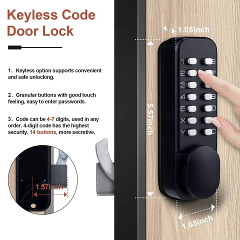 Keyless Entry Door Lock With Keypad Black No Battery Needed 100 Percent Mechanical Battery Free Password Protected Entry Weatherproof Combination Lock For Home Security