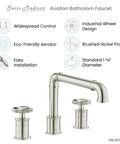 Avallon 8-Inch Widespread Bathroom Faucet With Two Handles, Brushed Nickel Finish, Solid Brass Construction, shown disassembled