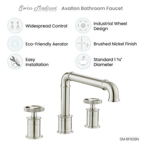 Avallon 8-Inch Widespread Bathroom Faucet With Two Handles, Brushed Nickel Finish, Solid Brass Construction, shown disassembled