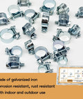 Fuel injection hose clamps set, 34 pieces, galvanized iron, sizes 8–18 mm (1/4–3/8 in)