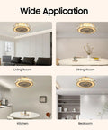 Ceiling Fan with Light 23 Inch Wireless Controller Low Noise for Bedroom shown in living room, dining room, kitchen, and bedroom settings.