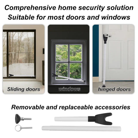 Two Pack Adjustable Heavy Duty Door Security Bars Rock Solid Sliding Glass Door Barricade Jammer for sliding, windows, hinged doors.