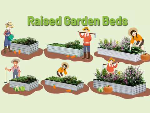 Illustration of Two-Piece Galvanized Raised Garden Bed Kit 10 By 3 By 1 Feet Outdoor Planters For Vegetables Flowers And Herbs