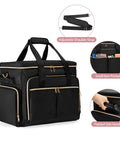 Rolling Teacher Bag With Wheels And Detachable Trolley Black Fits 15.6 Inch Laptop, adjustable strap, small-item pockets, side handle