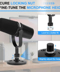 Real Deal Desktop Microphone Stand Crafted For Shure Mv7 Series Models with secure locking nut for height adjustment.