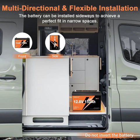 12V 150Ah LiFePO4 Battery With Built In 100A BMS 1920Wh Deep Cycle Power installed in camper van
