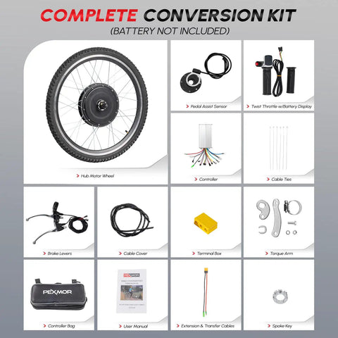 Dope 26 Inch Front Wheel Electric Bike Conversion Kit 48V 1200W Hub Motor With Three Mode Controller PAS Twist Throttle Battery