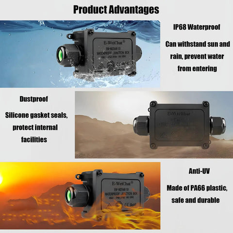 Two Pack IP68 Waterproof Outdoor Junction Box Dual Port Electrical Enclosure With 4 Position 40A Terminals, underwater, and dusty environments