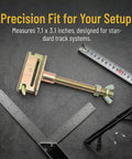 Image of the E Track Spare Tire Holder For Enclosed Trailers And Trucks Heavy Duty Wheel Carrier Bolt Hanger For Etrack Rail System next to measuring tools on a dark surface, showing dimensions.