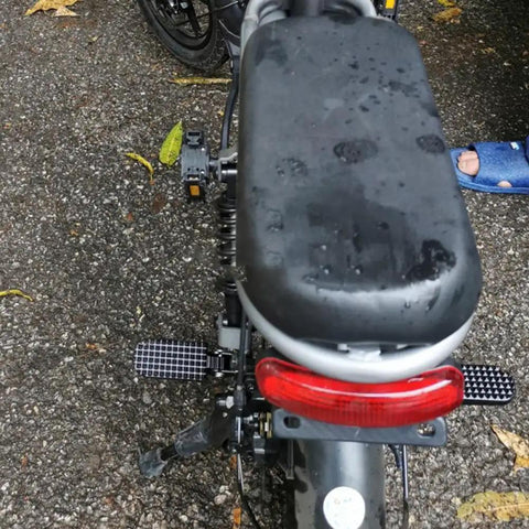 Stylish Foldable E-Bike Rear Footrests In Heavy Duty Aluminum Alloy Black For Passenger Comfort And Stability On Any Commute Or Road Trip Adventure, rear view