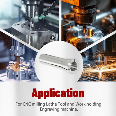 Round Collet Set 10Pcs For CNC Engraving And Milling Lathe Tools 3mm To 20mm Fit shown in use with CNC tooling machines.