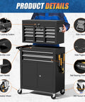 Heavy Duty 10 Drawer Rolling Tool Chest With Wheels, Lockable 2-in-1 Tool Box And Cart, detachable top and bottom with side handle