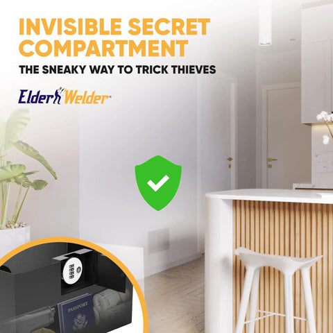 Hidden Wall Safe With Air Vent Cover And Easy Install Combination Lock Fits Between 16 Inch Studs, shown in modern kitchen.
