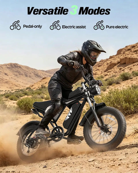 Offroad 1500W Peak Motor Fat Tire Electric Bike With 30 MPH Top Speed, 48V 15.6Ah Removable Battery on desert trail