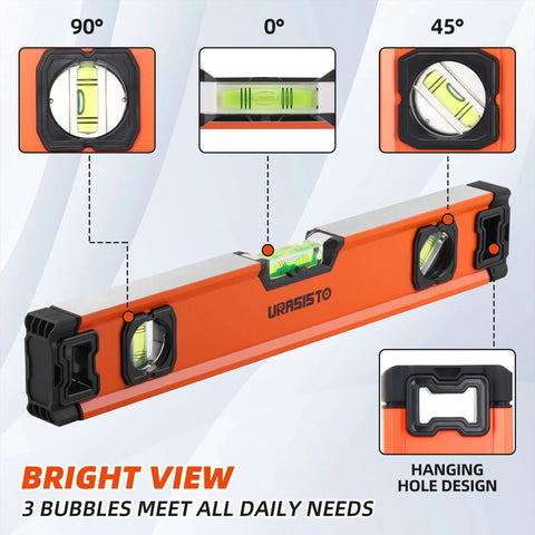 Five Piece Badass Spirit Level Set With Magnetic Torpedo Grip, Rock Solid Aluminum Bubbles For Construction, Framing And Renovation Crews, Packaged In 10 16 24 32 48 Inch Sizes With Rugged Nylon Tool Bag