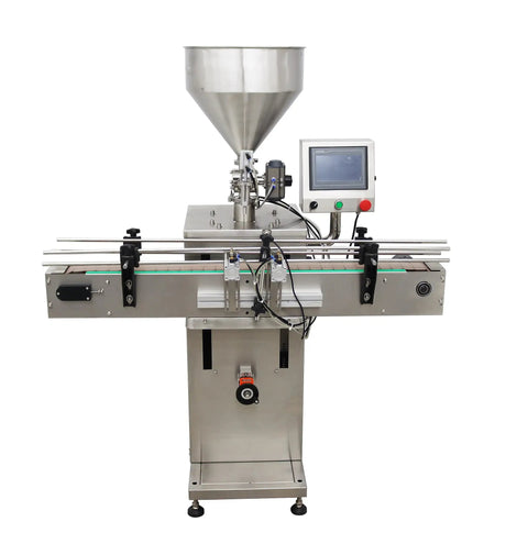 Heavy Duty Servo Automated Paste And Liquid Filling Machine 100 To 1000 Milliliter Capacity with stainless steel funnel and control panel.