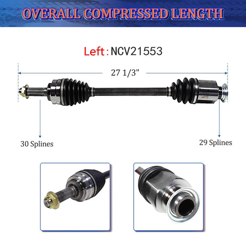 Front CV Axles Replacement For Honda Pilot 2009 2010 2011 EX LX Front Left And Right With ABS Ring Included OE Numbers NCV21552 NCV21553 29 Spline Count, left axle 27 1/3 inch