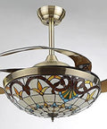 42 Inch Ceiling Fan With Light And Remote Featuring Four Slick Retractable Tiffany Chandelier Blades in a decorative design.