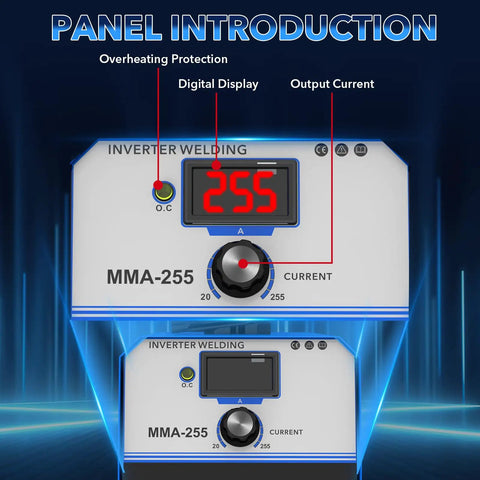 Front panel controls of Dual Voltage 110V/220V MMA Welder with IGBT Inverter, digital display, current control knob