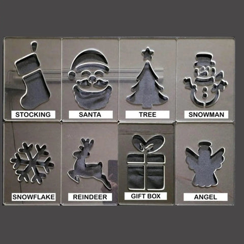 Top Shelf Acrylic Router Template Kit For Woodworkers featuring Christmas shapes including Santa, tree, reindeer, and snowman.