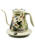 0.8L Gooseneck Electric Kettle with Precise Temperature Control for Pour Over Coffee and Tea, floral painted design, on base