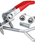 2Pc 304 Stainless Steel Adjustable Lever Handle Lock Hasp With Screws Beefy Quick Release Toggle Latch Clamp For Cabinet Box Toolbox Case closeup view with red handle.