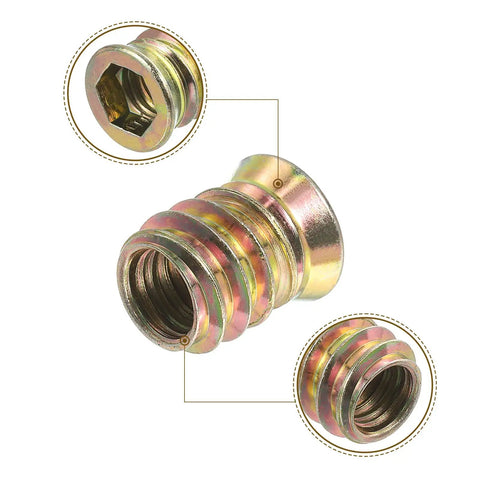 M10x20mm threaded insert nut with hex socket drive, part of 12Pc Wood Dowel Screw Kit for furniture assembly.
