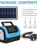 Beefy All In One Portable Solar Power Station With Panel And Built-In LED Lights, package contents displayed