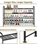 Go-To Long Four Tier Metal Shoe Rack Storage Organizer For Closet, Entryway And Bedroom, Extra Wide Shelf Holds 25 To 30 Pairs Of Shoes