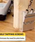 All In One Aluminum Pocket Hole Jig Kit With Carrying Case For Easy Corner And Angle Joints Face Frame Cabinets Leg And Rail Projects Do It Yourself Woodworking Made Simple With A Durable Pocket System For Quick Strong Joints in use, showing drill and jig on wood.