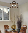 Farmhouse 3-Light Industrial Pendant Light With Wood And Metal Drum Shade, Convertible Semi-Flush Ceiling Fixture, dining room
