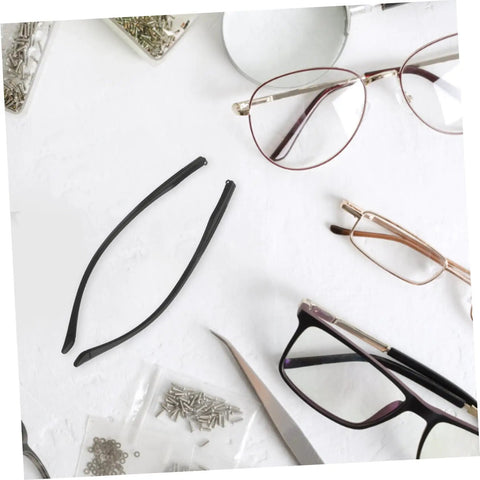 Replacement Eyeglass Arms Kit For Quick Repair Of Eyewear And Sunglasses Temple Arms Replacement Durable TR90 Material Easy Install Comfortable Fit Multipurpose Eyewear Frame Repair shown with eyeglasses and tools.