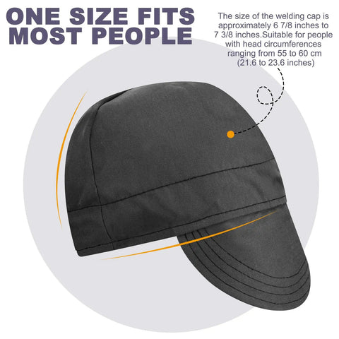 2 Pack Welding Caps For Men Washable Flame Resistant Cotton Welder Hats With Low Crown Elastic Fit Moisture Wicking Lining