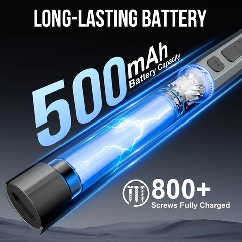 500mAh battery of Upgraded Electric Screwdriver Kit With 144 Magnetic Bits, 800 screws capacity illustration