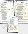 Three pages of ANSI/ISEA Z87.1 certification reports detailing safety glasses testing results and compliance.
