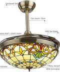 42 Inch Ceiling Fan With Light And Remote Featuring Four Slick Retractable Tiffany Chandelier Blades with LED light and elegant design.