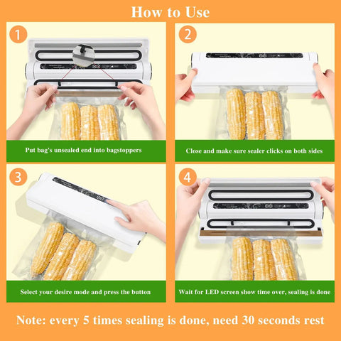 One Touch Fully Automatic Vacuum Sealer For Food Dual Use Dry And Wet With Super Strong Suction And Easy One Button Use Includes 40 Bags A Real Kitchen Must Have For Meal Prep And Long Term Food Storage usage instructions with corn.