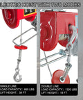 Heavy-Duty Electric Hoist Lift 1320 Lb Capacity With Remote Control 110V Winch showing single and double line modes