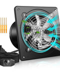 Image of Beefy 8 Inch Wall Mount Exhaust Fan With Speed Controller Delivers 700 CFM At Up To 2600 RPM shown with accessories.