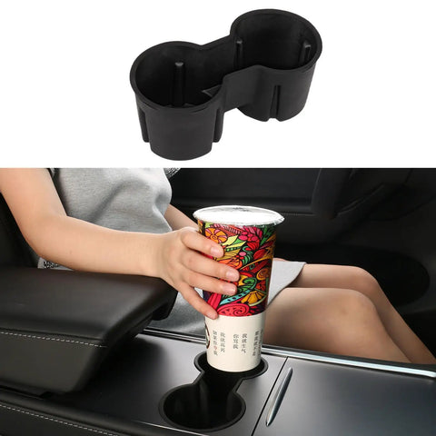 4 Piece Center Console Organizer And Cup Holder Insert For 2021 To 2023 Tesla Model 3 And 2021 To 2024 Model Y in use with beverage can