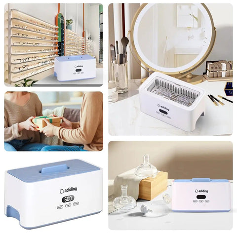 Multiple angles of Ultrasonic Jewelry Cleaner 1000mL Deep Clean, showcasing its 45kHz Sonic Cleaner features in different settings.