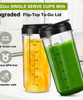 Two Pack 22oz Tall Blender Cups With Handles And Flip Top To-Go Lids For 250W Magic Bullet MB1001 Blenders filled with drinks