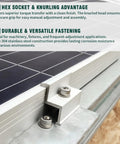 Rock Solid Heavy Duty 1/4 20 X 1.25 Inch Socket Head Cap Screw Bolt In 304 Stainless Steel 18-8 With Allen Hex Key Drive Full Thread 25 Piece Kit mounted on solar panel.