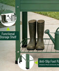 Two Pack Raised Garden Beds Made From Galvanized Steel Planter Boxes With 400 Lb Capacity, Functional Storage Shelf Shown