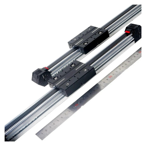 High Speed Linear Motion Rail Guide Kit With Long Stroke Double Axis Thin Slide Belt Driven 2000mm Length Pre Drilled Mount Holes Ultra Smooth Low Noise Ready For DIY Routers Lathes CNC Machines, dual rail with ruler