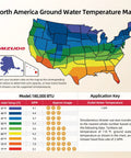 North America Ground Water Temperature Map showing usage for Heavy Duty 180000 BTU Indoor Natural Gas Tankless Water Heater.